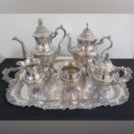 MaxSold Auction: This online auction features silver plate tea and coffee set with tray, Wallace fine china, Pinwheel crystal, Royal Doulton figurine, hand-painted Limoges egg, king size bed linens, original artwork, necklace and bracelet set, and much more!